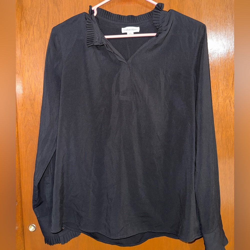 Calvin Klein Black Ruffle Collar Blouse